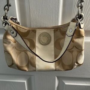 Coach White Tan Cream Fabric Shoulder or Cross Body Bag